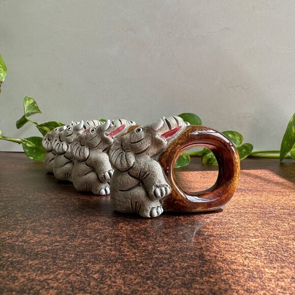 LEPS Peru Elephant Napkin Rings Ceramic Set of 4 - Picture 8 of 14